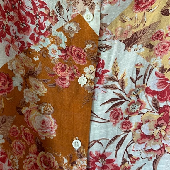 LC Lauren Conrad Button Down Tie Sleeve Square Neck Quilt Patch Floral Blouse - Picture 8 of 16